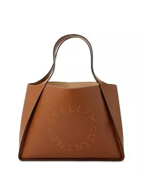Сумка-тоут с зернистым логотипом и заклепками Stella McCartney, цвет Brown