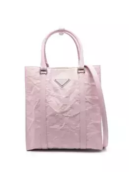 Сумка-тоут с жатым эффектом и логотипом Prada, розовый