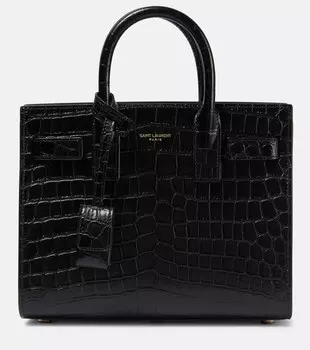 Сумка-тоут Sac De Jour Nano из кожи с эффектом крокодила Saint Laurent, черный