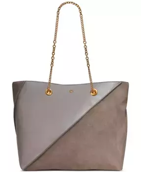 Сумка-тоут Setauket из кожи и замши с цепочкой на плечо Donna Karan New York, серый