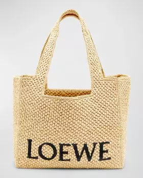Сумка-тоут среднего размера Ibiza Font из коллаборации с Paula’s из рафии Loewe, цвет Natural