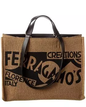 Сумка-тоут среднего размера с кожаной отделкой Ferragamo Salvatore Ferragamo, черный