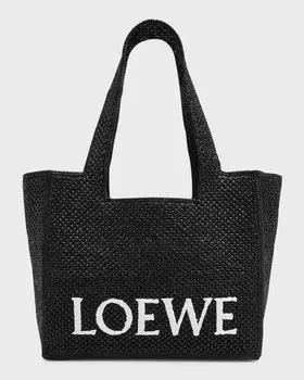Сумка-тоут среднего размера с логотипом из рафии Loewe, цвет Black