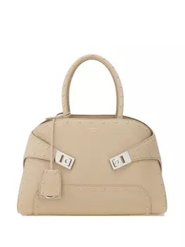 Сумка-тоут структурированная, украшенная заклепками Ferragamo, нейтральный