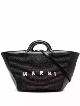 Сумка-тоут Tropicalia с вышитым логотипом Marni, черный