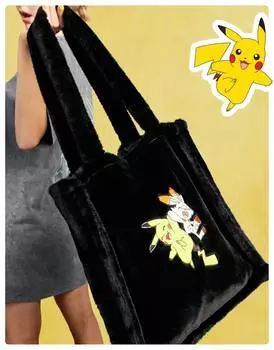 Сумка-тоут унисекс Pokemon с вышивкой Пикачу и Скорбанни ASOS DESIGN из черного меха