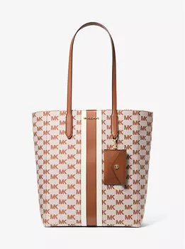 Сумка-Тоут Vincent из жаккарда с большим логотипом и держателем для карт Michael Kors, коричневый
