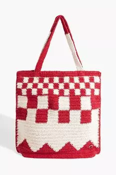 Сумка-тоут в клетку, связанная крючком Catarina Mina, красный