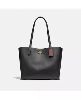 Сумка-тоут Willow из полированной галечной кожи с внутренним карманом на молнии COACH, черный