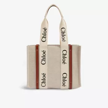 Сумка-тоут woody среднего размера из хлопкового полотна Chlo, белый