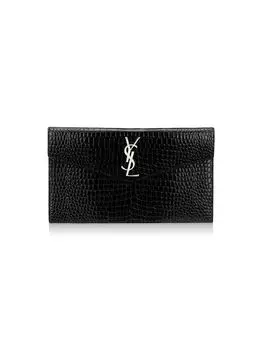 Сумка Uptown из блестящей кожи с тиснением под крокодила Saint Laurent