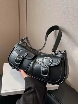 Сумка в форме хлеба с декором из пряжки, черный