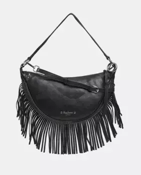 Сумка в форме полумесяца из кожи и бахромой Pepe Jeans, черный