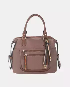 Сумка в стиле боулинга с двумя ручками из коричневого саржевого полиуретана с разноцветной кисточкой Volum, коричневый