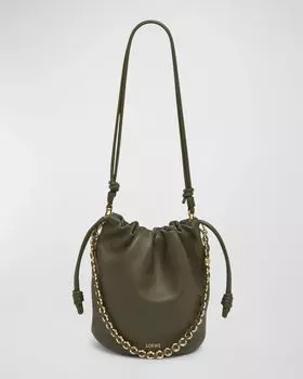 Сумка-ведро Flamenco Ibiza из коллаборации с Paula’s из кожи напа с цепочкой Loewe, цвет Dark Khaki Green
