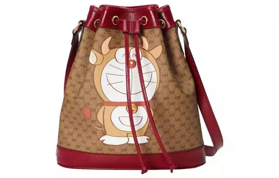 Сумка-ведро из холста и кожи от Doraemon Collaboration, женская сумка через плечо GUCCI