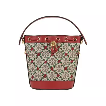 Сумка-ведро из холста с вышитой монограммой T, мини-сумка через плечо для женщин TORY BURCH