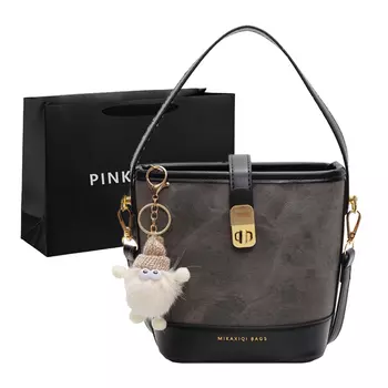 Сумка-ведро из искусственной кожи, сумка через плечо, женская сумка на одно плечо PINK·LAND, Blue with Charm