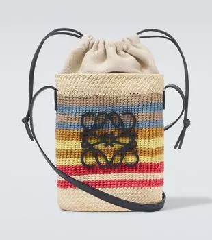 Сумка-ведро из рафии Paula's Ibiza с анаграммой Loewe, Natural/ Multicolor