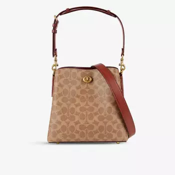 Сумка-ведро из ткани и кожи с покрытием Willow Coach, коричневый