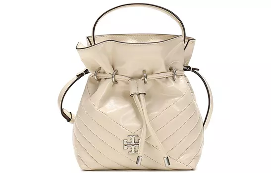 Сумка-ведро Kira из кожи на одно плечо, мини, женская, цвета экрю TORY BURCH