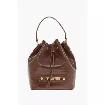 Сумка-ведро LOVE из искусственной кожи с эффектом крокодила и крупным логотипом Moschino, Brown