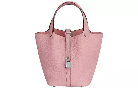 Сумка-ведро Picotin Taurillon Clemence Bullock из кожи, 18 дюймов, женская, 3Q, цвет "роза-сакура-вишня" HERMES