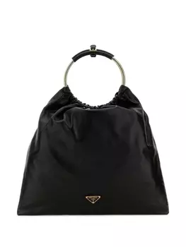 Сумка-ведро Prada с треугольным логотипом, черный