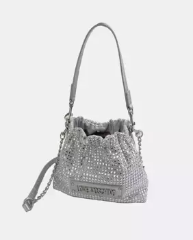 Сумка-ведро с двойной ручкой, заклепками и магнитной застежкой на кнопку Love Moschino, серебряный