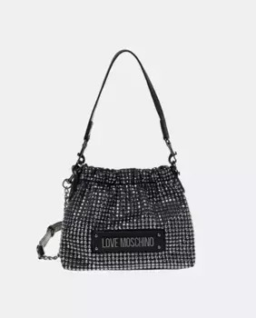 Сумка-ведро с двойной ручкой, заклепками и магнитной застежкой на кнопку Love Moschino, черный