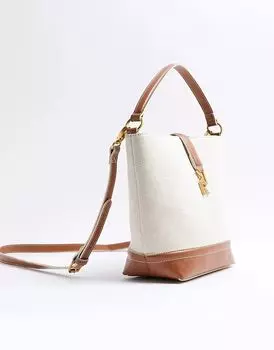 Сумка-ведро с замком из холста кремового цвета River Island