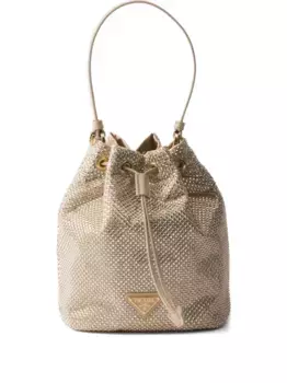 Сумка-ведро с завязкой, украшенная кристаллами Prada, нейтральный