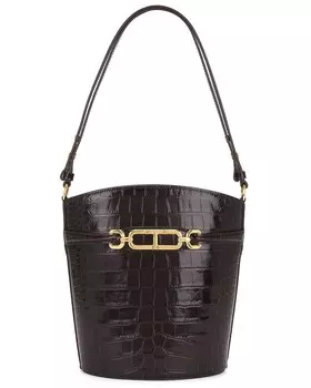 Сумка-ведро среднего размера с тиснением под крокодила Tom Ford, цвет Espresso