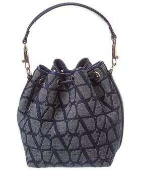 Сумка-ведро Valentino VLogo Toile Iconographe из ткани и кожи, синий