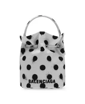 Сумка-ведро Wheel XS на шнурке из переработанного нейлона с принтом в горошек Balenciaga, цвет White
