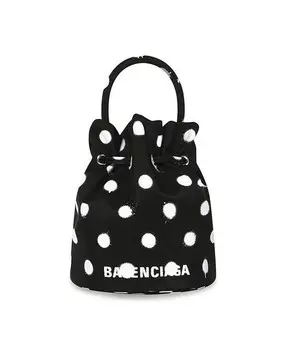 Сумка-ведро Wheel XS на шнурке из переработанного нейлона с принтом в горошек Balenciaga, цвет Black