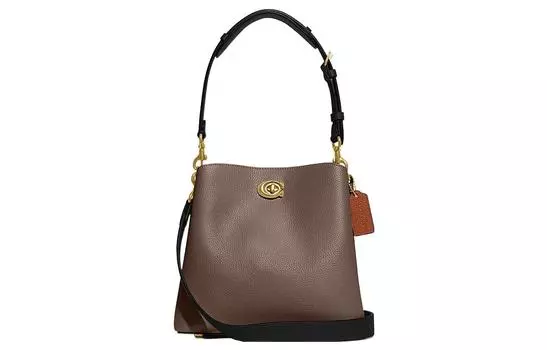 Сумка-ведро Willow Pebble Grain Leather, сумка через плечо, сумка через плечо, среднего размера, женская, темно-лаймово-серая COACH