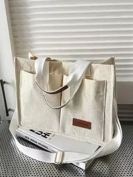 Сумка вельветовая большая, бежевый