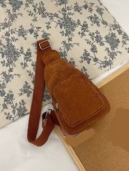 Сумка вельветовая на ремешке, коричневый