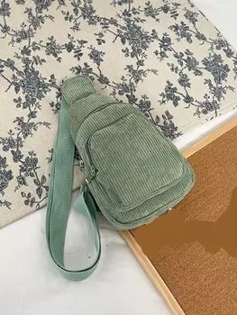 Сумка вельветовая на ремешке, зеленый