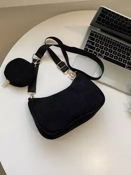 Сумка вельветовая с портмоне для монет, черный