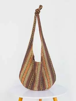 Сумка винтажная полосатая, коричневый