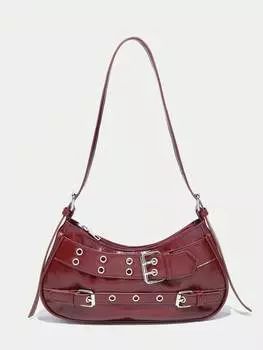 Сумка винтажная Y2K с заклепками, бургундия