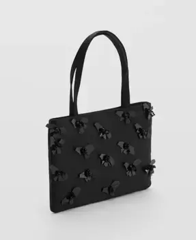 Сумка Women's Flower Applique Handbag MANGO, черный