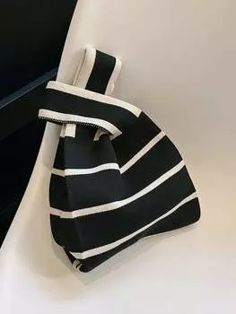 Сумка вязаная крючком в полоску, черный