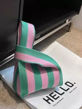 Сумка вязаная крючком в полоску, розовый