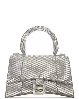 Сумка XS со стразами и ручкой сверху в виде песочных часов Balenciaga, цвет Grey & Crystal