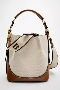 Сумка Zara Canvas Bucket With Topstitching, бежевый/коричневый