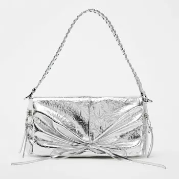 Сумка Zara Metallic Gathered, серебристый