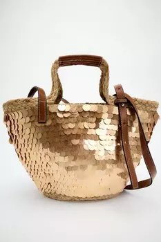 Сумка Zara Sequinned Basket, золотой